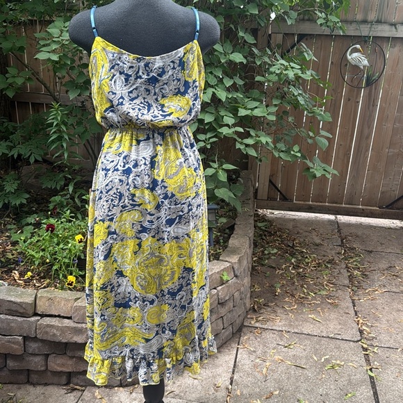 Vintage Katie Floral Yellow and Blue Flowy lined Women's Dress. Size Small. - Picture 4 of 8